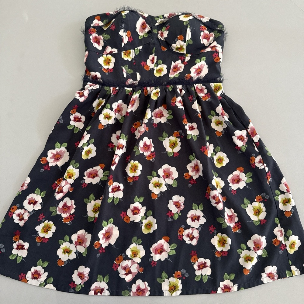 American Eagle Outfitters Black Floral Strapless Mini Dress Party Bridal Summer